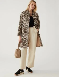 Cotton Rich Animal Print Longline Car Coat -M&S SD 01 T59 1034C N4 X EC 1