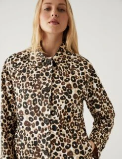 Cotton Rich Animal Print Longline Car Coat -M&S SD 01 T59 1034C N4 X EC 2