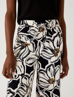 Crepe Printed Drawstring Wide Leg Trousers -M&S SD 01 T59 1079T Y0 X EC 1