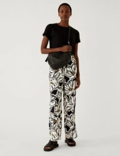 Crepe Printed Drawstring Wide Leg Trousers -M&S SD 01 T59 1079T Y0 X EC 2