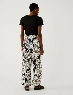 Crepe Printed Drawstring Wide Leg Trousers -M&S SD 01 T59 1079T Y0 X EC 3