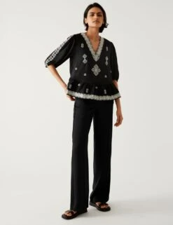 Satin Tuxedo Wide Leg Trousers