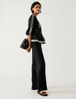 Satin Tuxedo Wide Leg Trousers -M&S SD 01 T59 1223V Y0 X EC 1