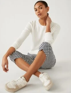 Cotton Rich Geometric Slim Fit Trousers -M&S SD 01 T59 1333T F4 X EC 1