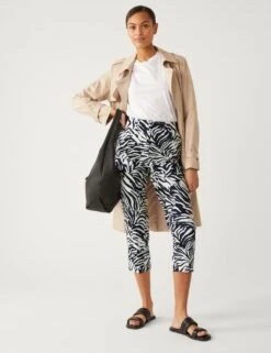 Cotton Rich Animal Print Slim Fit Trousers -M&S SD 01 T59 1444T Y4 X EC 1