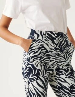 Cotton Rich Animal Print Slim Fit Trousers -M&S SD 01 T59 1444T Y4 X EC 2