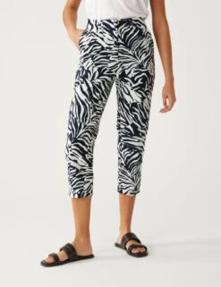 Cotton Rich Animal Print Slim Fit Trousers -M&S SD 01 T59 1444T Y4 X EC 3