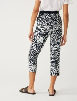 Cotton Rich Animal Print Slim Fit Trousers -M&S SD 01 T59 1444T Y4 X EC 4