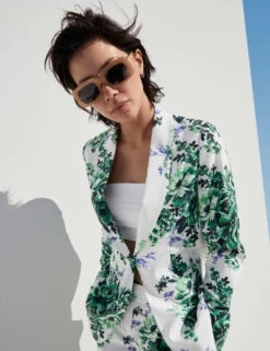 Satin Look Relaxed Floral Blazer -M&S SD 01 T59 1519J J4 X EC 8