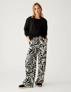 Printed Drawstring Wide Leg Trousers