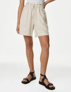 Linen Blend High Waisted Shorts -M&S SD 01 T59 3014T NU X EC 2