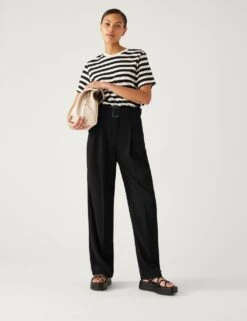 Belted Relaxed Straight Trousers -M&S SD 01 T59 3136T Y0 X EC 2
