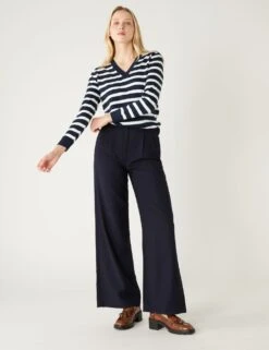 Woven Pleat Front Wide Leg Trousers