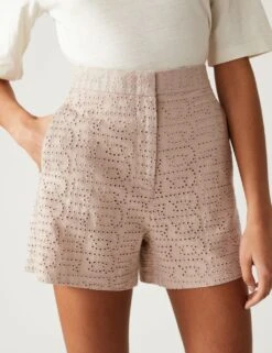 Linen Blend Broderie High Waisted Shorts 10 Linen Blend Broderie High Waisted Shorts -M&S SD 01 T59 5623T NU X EC 2