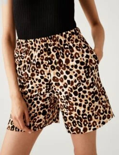 Animal Print High Waisted Shorts -M&S SD 01 T59 9694T N4 X EC 1