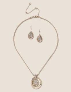 Rose Gold Tone Rhinestone Pendant & Earring Set -M&S SD 01 T66 9002J C9 X EC 90