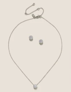 Platinum Plated Cubic Zirconia Earring & Pendant Set