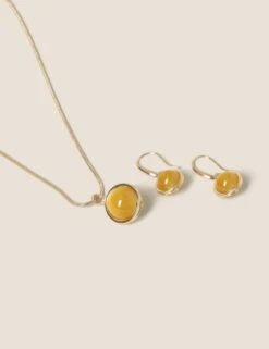 Gold Tone Yellow Earring & Necklace Set