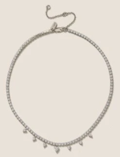 Platinum Plated Cubic Zirconia Necklace -M&S SD 01 T66 9103N XX X EC 90