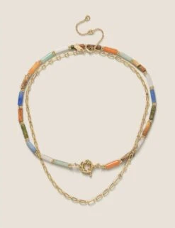 14ct Gold Plated Semi Precious Multi Row Necklace