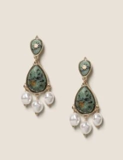 Semi Precious Pearl Drop Earrings -M&S SD 01 T66 9116E J0 X EC 90