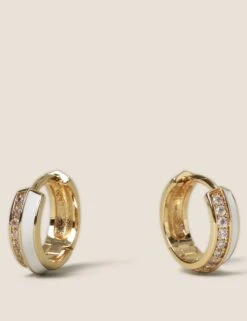 14ct Gold Plated Cubic Zirconia Enamel Hoops