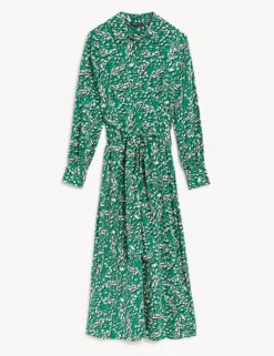 Animal Print Tie Front Midaxi Shirt Dress 9 Animal Print Tie Front Midaxi Shirt Dress -M&S SD 01 T69 1564 J4 X EC 90