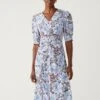 Floral V-Neck Puff Sleeve Midi Tea Dress -M&S SD 01 T69 1580 E4 X EC 0