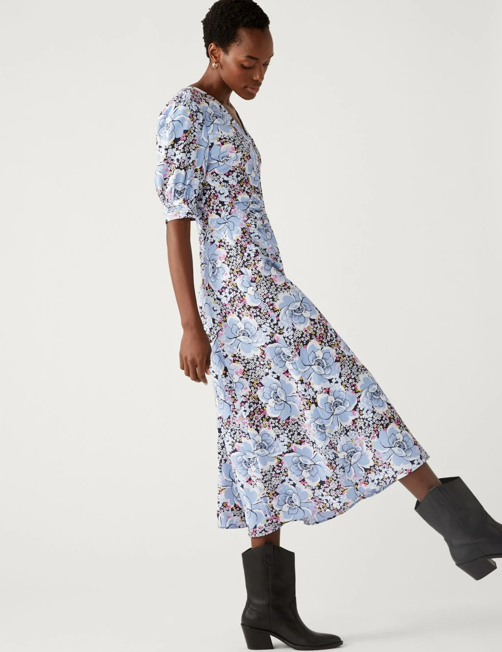 Floral V-Neck Puff Sleeve Midi Tea Dress 7 Floral V-Neck Puff Sleeve Midi Tea Dress - Image 5