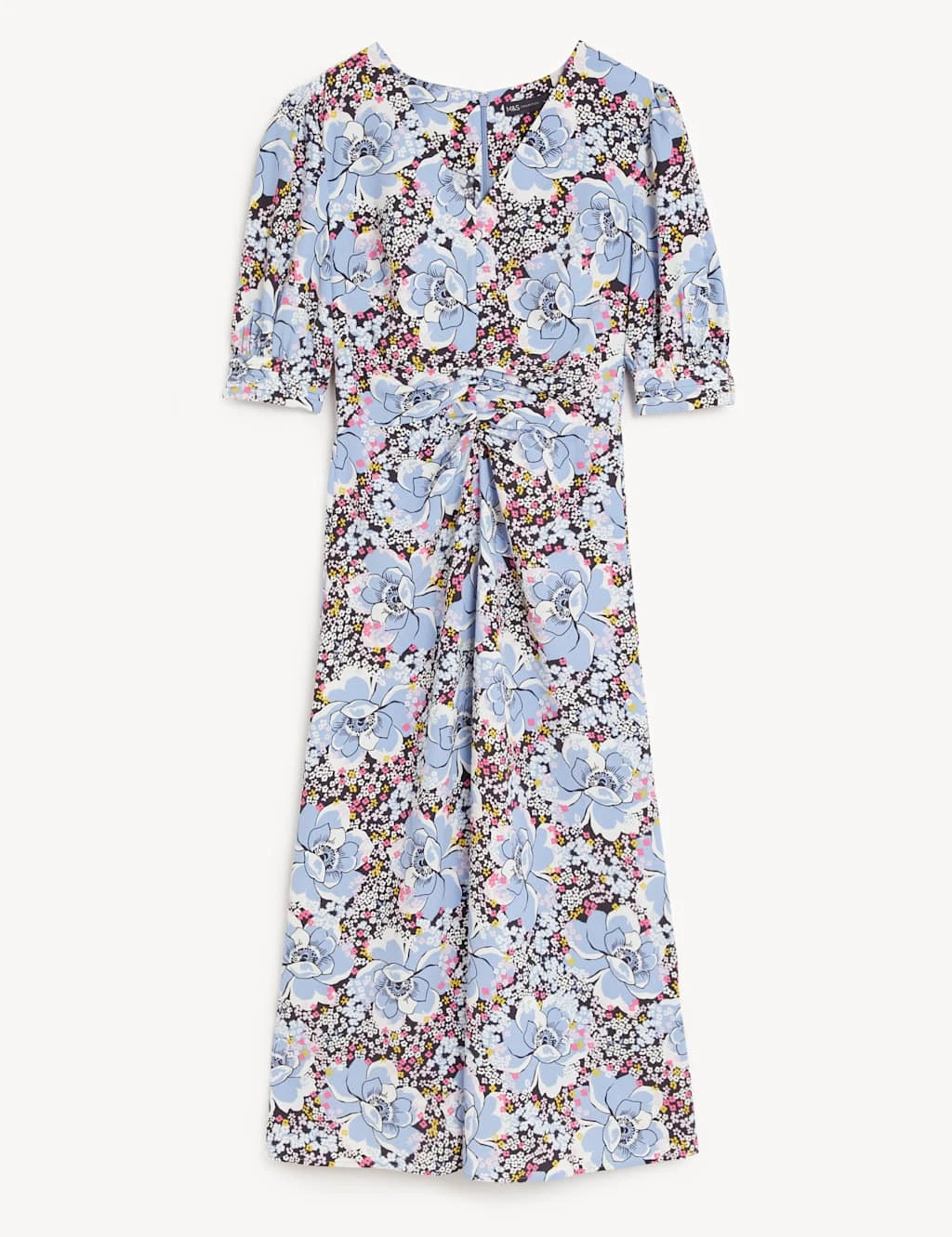 Floral V-Neck Puff Sleeve Midi Tea Dress 4 Floral V-Neck Puff Sleeve Midi Tea Dress - Image 2