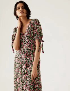 Floral V-Neck Midi Tea Dress -M&S SD 01 T69 1586 ZZ X EC 2