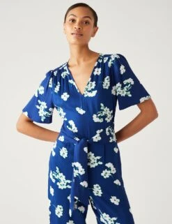 Floral Tie Detail Short Sleeve Jumpsuit