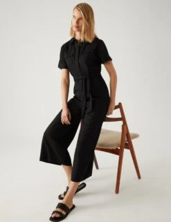 Linen Blend Belted Cropped Jumpsuit -M&S SD 01 T69 1631 Y0 X EC 2
