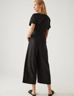 Linen Blend Belted Cropped Jumpsuit -M&S SD 01 T69 1631 Y0 X EC 3