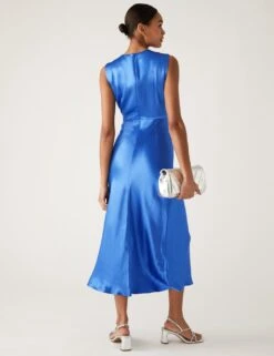 Satin Round Neck Tie Front Midi Tea Dress -M&S SD 01 T69 1636 E3 X EC 4