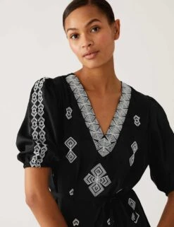 Embroidered V-Neck Midi Tiered Dress -M&S SD 01 T69 1644 Y4 X EC 2