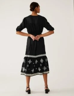 Embroidered V-Neck Midi Tiered Dress -M&S SD 01 T69 1644 Y4 X EC 3
