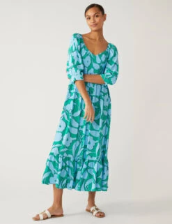 Floral Square Neck Midi Smock Dress -M&S SD 01 T69 1655 E4 X EC 1