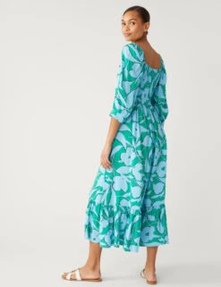 Floral Square Neck Midi Smock Dress -M&S SD 01 T69 1655 E4 X EC 3