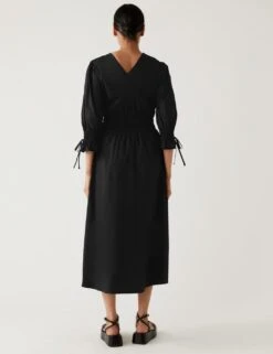 Pure Cotton V-Neck Midaxi Waisted Dress 12 Pure Cotton V-Neck Midaxi Waisted Dress -M&S SD 01 T69 1656 Y0 X EC 3