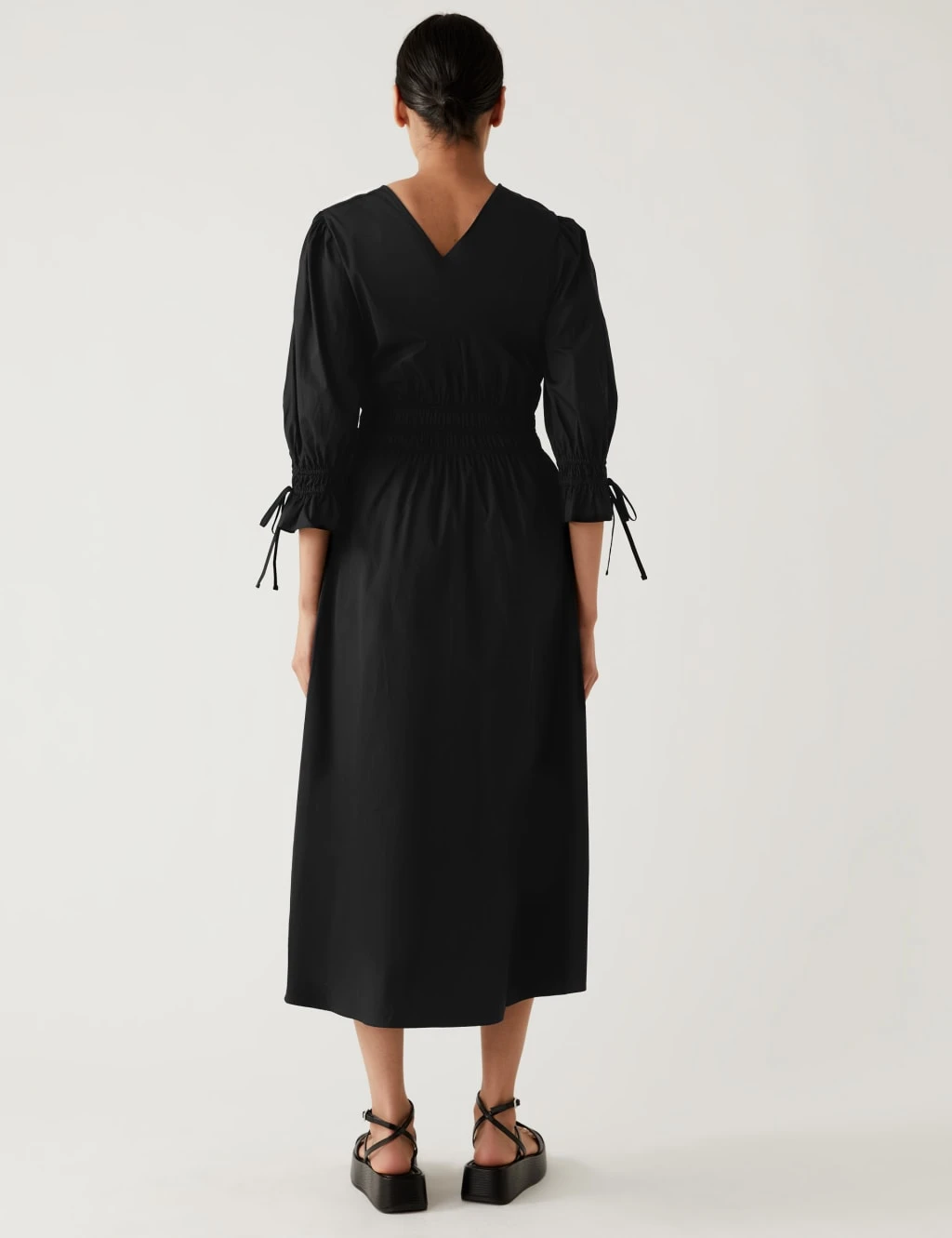 Pure Cotton V-Neck Midaxi Waisted Dress 7 Pure Cotton V-Neck Midaxi Waisted Dress - Image 5