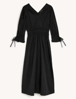 Pure Cotton V-Neck Midaxi Waisted Dress 9 Pure Cotton V-Neck Midaxi Waisted Dress -M&S SD 01 T69 1656 Y0 X EC 90