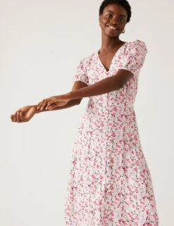 Printed V-Neck Midi Tea Dress -M&S SD 01 T69 1657 A4 X EC 1