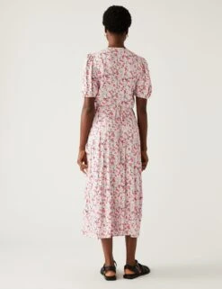 Printed V-Neck Midi Tea Dress -M&S SD 01 T69 1657 A4 X EC 3