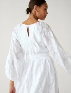 Embroidered Belted Midi Waisted Dress -M&S SD 01 T69 1658 P6 X EC 1