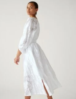 Embroidered Belted Midi Waisted Dress -M&S SD 01 T69 1658 P6 X EC 2