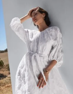 Embroidered Belted Midi Waisted Dress -M&S SD 01 T69 1658 P6 X EC 8