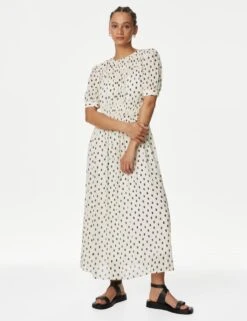 Polka Dot Round Neck Midi Smock Dress -M&S SD 01 T69 1670 Y8 X EC 1