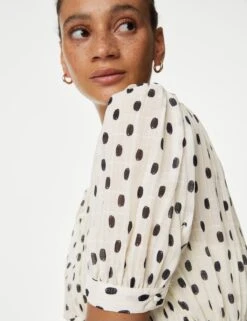 Polka Dot Round Neck Midi Smock Dress -M&S SD 01 T69 1670 Y8 X EC 2