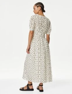 Polka Dot Round Neck Midi Smock Dress -M&S SD 01 T69 1670 Y8 X EC 3